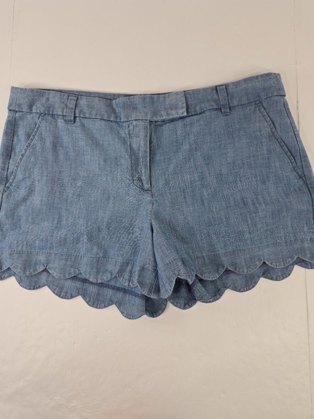 J.Crew Women’s Chambray Scalloped Hem Shorts Size 14 Blue 100% Cotton 3.5 in ...
